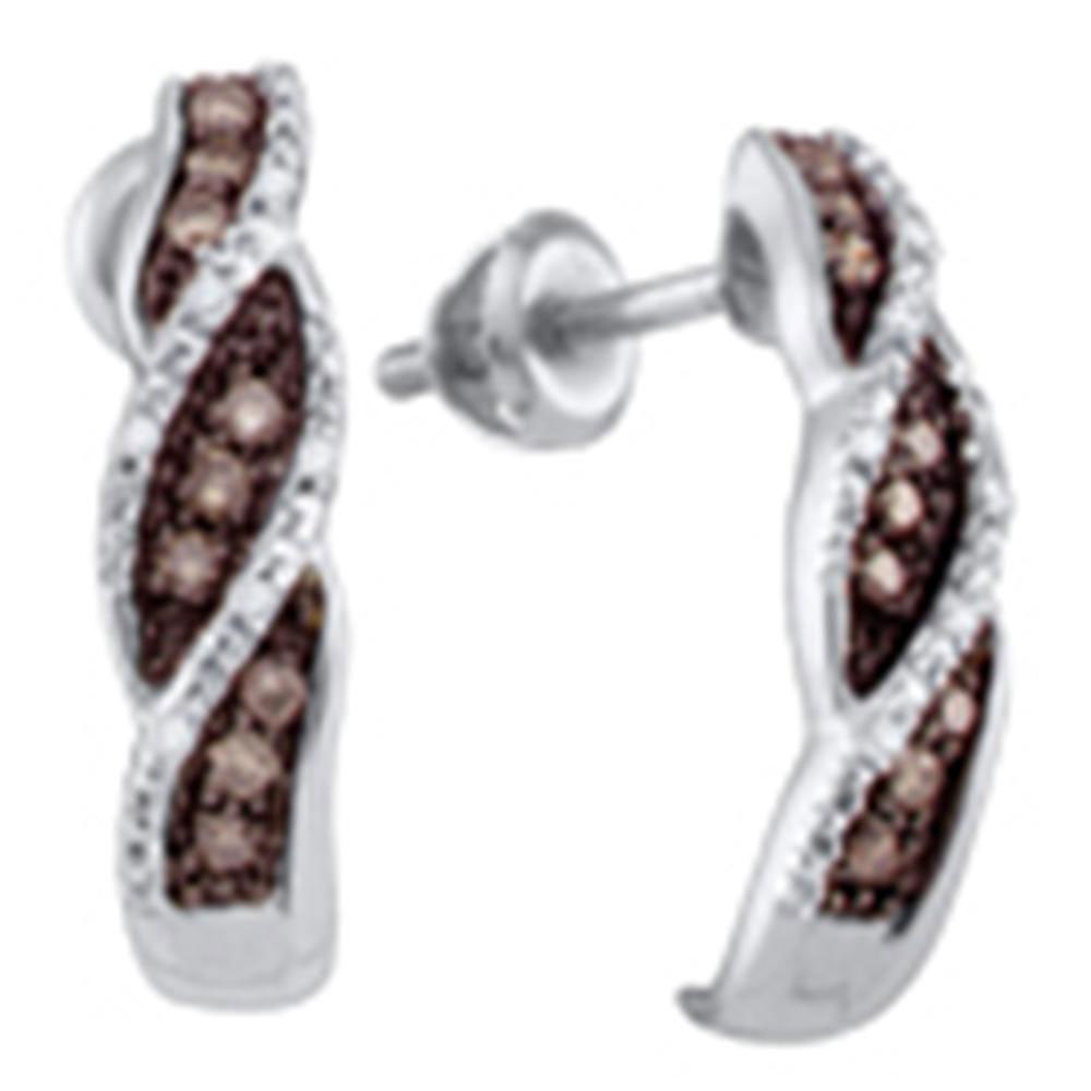 10k White Gold Round Brown Diamond Stud Fashion Earrings 1/5