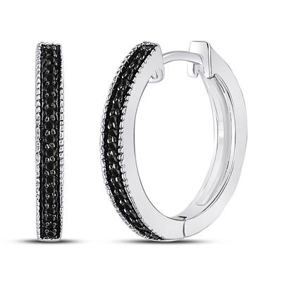 10k White Gold Round Black Color Enhanced Diamond Hoop Fashion Earrings 1/10