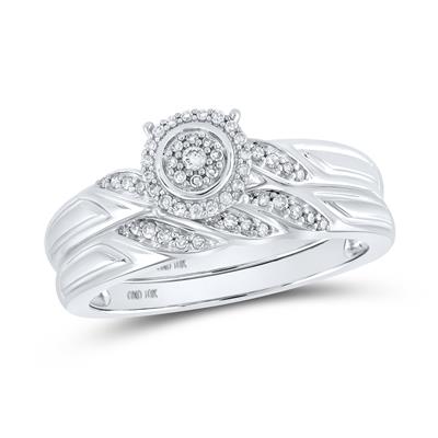 10k White Gold Round Diamond Halo Bridal Wedding Ring - Set 1/6 Cttw