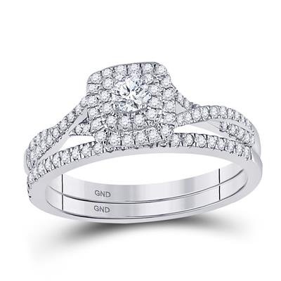 10k White Gold Round Diamond Bridal Wedding Ring Set 1/2 Cttw