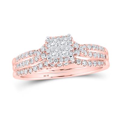 10k Rose Gold Princess Diamond Bridal Wedding Ring Set 1/2 Cttw