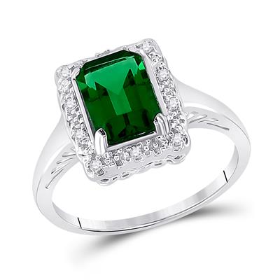 10k White Gold Emerald Created Emerald Solitaire Ring 1-4/5 Cttw
