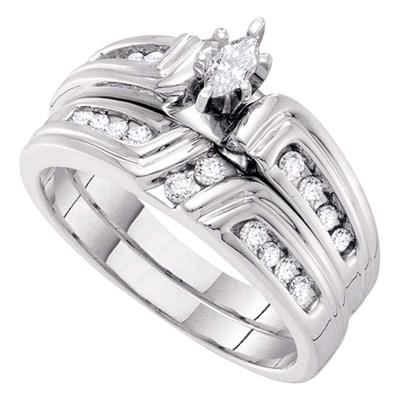 14k White Gold Marquise Diamond Bridal Wedding Ring Set 3/8 Cttw