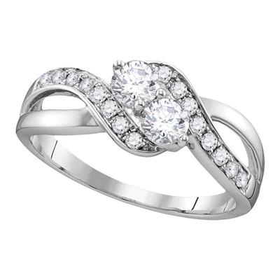 10k White Gold Round Diamond 2-Stone Bridal Engagement Ring 5/8 Cttw (Certified)