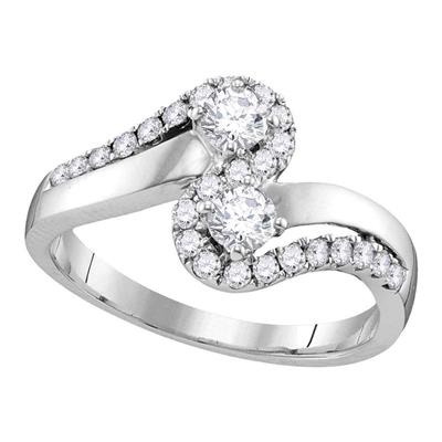 10k White Gold Diamond 2-Stone Engagement Bridal Ring 3/4 Cttw (Certified)