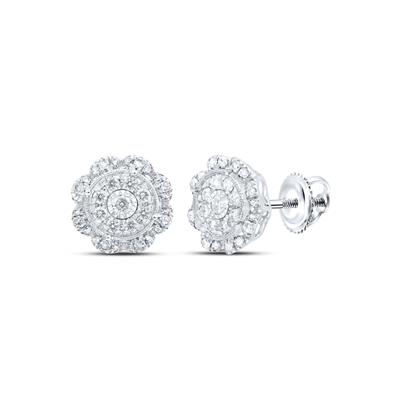 10k White Gold Round Diamond Cluster Nicoles Dream Collection Earrings 5/8 Cttw