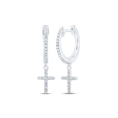 10k White Gold Round Diamond Cross Dangle Nicoles Dream Collection Earrings 1/6 Cttw