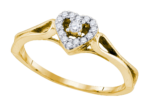 10kt Yellow Gold Heart Diamond Heart Promise Ring in 1/8 Cttw