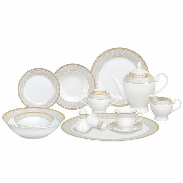 Elegant White & Gold Porcelain Dinnerware Set