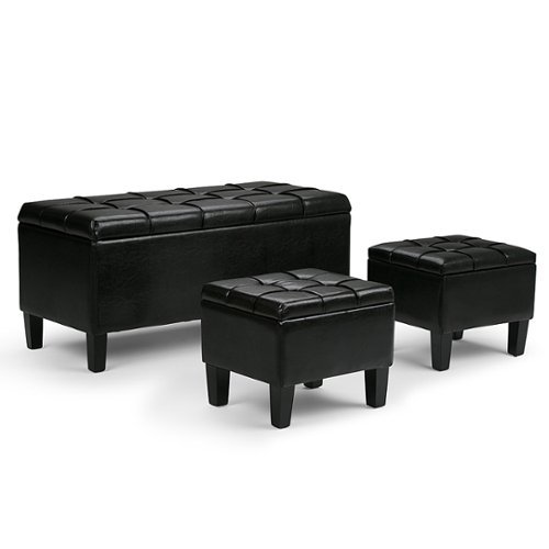Simpli Home - Dover Rectangular Faux Leather Storage Ottoman Bench (Set of 3) - Midnight Black