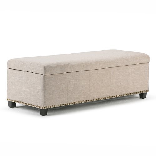Simpli Home - Kingsley Rectangular Polyester Bench Ottoman With Inner Storage - Natural