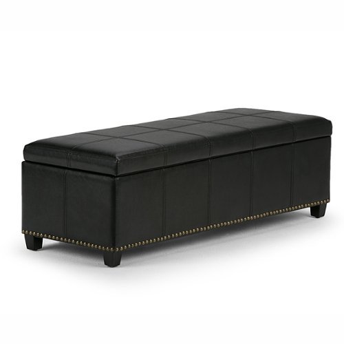Simpli Home - Kingsley Rectangular Bonded Leather Bench Ottoman With Inner Storage - Midnight Black