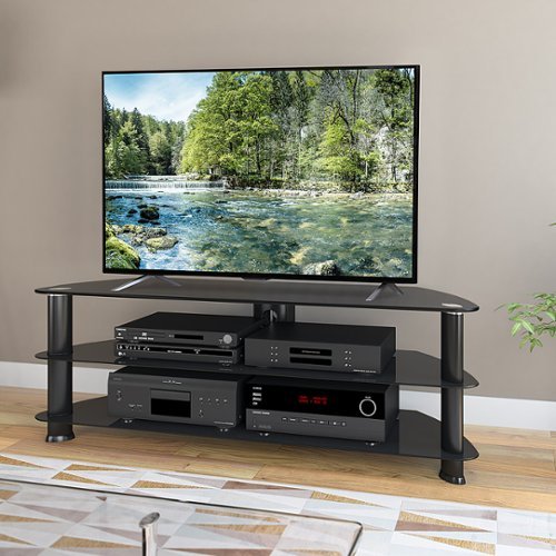 CorLiving - Black Glass Corner TV Stand, for TVs up to 65" - Satin Black