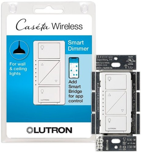 Lutron - Caseta Smart Dimmer Switch, 150W LED/600W Incandescent, for Wall and Ceiling Lights - White