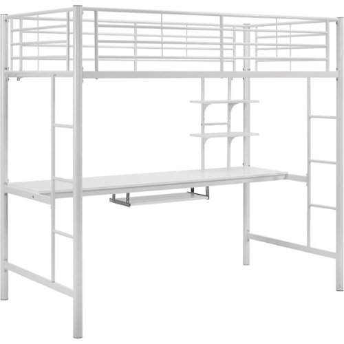 Walker Edison Modern Metal Twin Loft Bed Frame with Workstation White