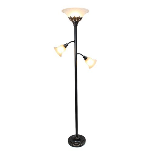 Elegant Designs - 3 Light Floor Lamp with White Scalloped Glass Shades - Restoration Bronze and W...