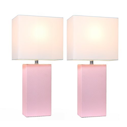 Elegant Designs - 2 Pack Modern Leather Table Lamps with White Fabric Shades - Blush Pink