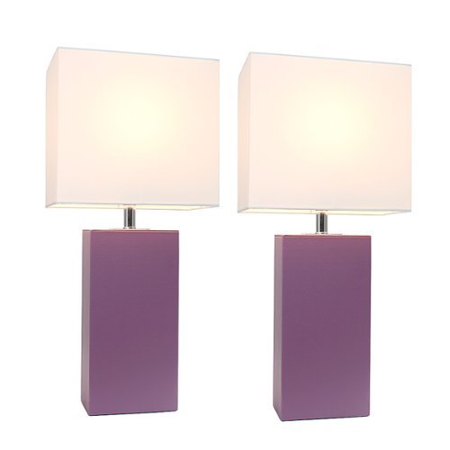 Elegant Designs - 2 Pack Modern Leather Table Lamps with White Fabric Shades - Purple