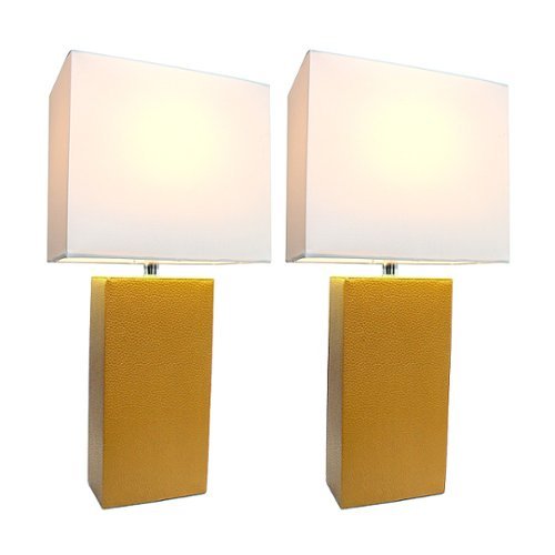 Elegant Designs - 2 Pack Modern Leather Table Lamps with White Fabric Shades - Tan