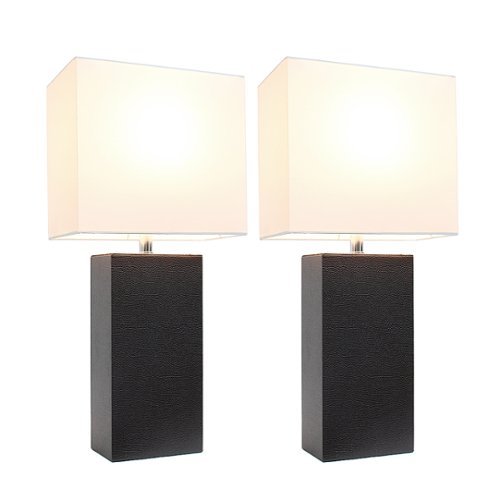 Elegant Designs - 2 Pack Modern Leather Table Lamps with White Fabric Shades - Espresso Brown