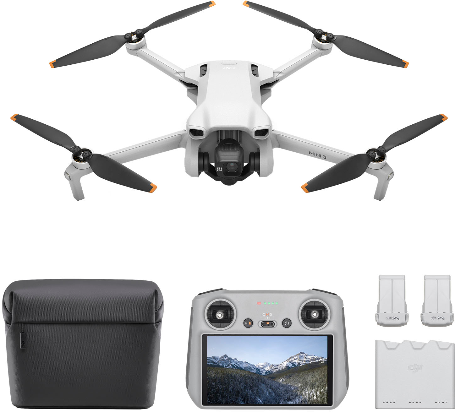 DJI - Mini 3 Fly More Combo Drone and Remote Control with Built-in Screen - Gray