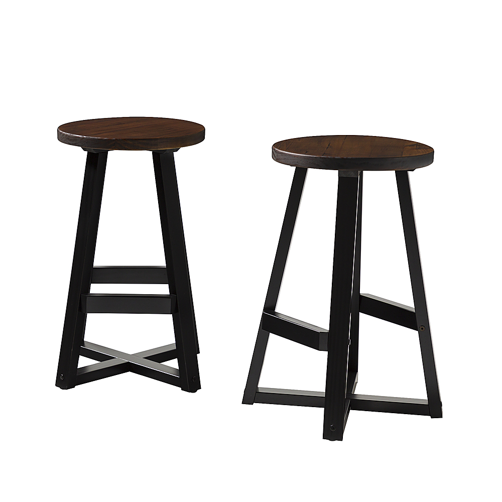 Walker Edison - Rustic Distressed Solid Wood Dining Stool (Set of 2 ...