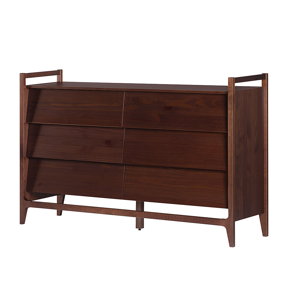 Walker Edison Modern 6Drawer Solid Wood Dresser Walnut Angle