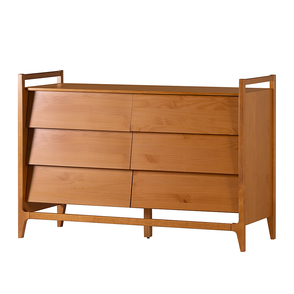 Walker Edison Modern 6Drawer Solid Wood Dresser Caramel Angle