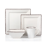 16 Piece Square Beaded Stoneware Dinnerware set by Lorren Home Trends - White