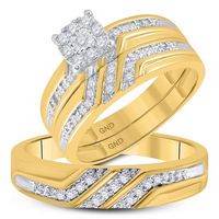 10k Yellow Gold Round Diamond Solitaire Matching - Wedding Ring Set 1/3 Cttw