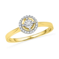 10kt Yellow Gold Round Diamond Solitaire Halo Ring 1/12 Cttw