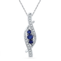 Sterling Silver Womens Round Lab - Created Blue Sapphire Diamond Pendant 1/20 Cttw