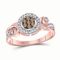 10K Rose Gold Round Brown Diamond Fashion Cluster Ring 1/4 Ctw