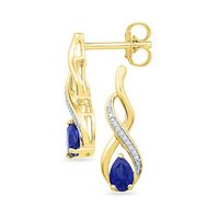 10k Yellow Gold Womens Pear Lab-Created Blue Sapphire Diamond Earrings 1 Cttw