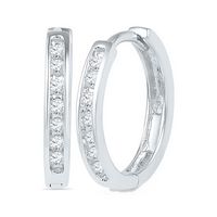 10kt White Gold Round Channel-set Diamond Single Row Hoop Earrings 1/6 Cttw