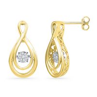 10kt Yellow Gold Womens Round Diamond Moving Twinkle Teardrop Earrings 1/20 Cttw