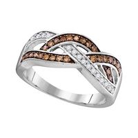 10k White Gold Round Brown Diamond Crossover Band Ring 1/3 Cttw