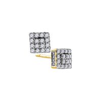 10k Yellow Gold Womens Round Diamond Square Cluster Fashion Earrings 1/3 Cttw