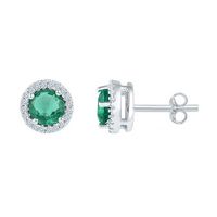 10kt White Gold Womens Lab-Created Emerald Solitaire Stud Earrings 1-1/6 Cttw