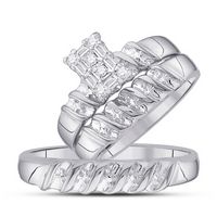 10k White Gold His Hers Round Diamond Cluster Matching Bridal Wedding Ring Set 1/10 Cttw