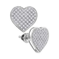 10k White Gold Round Diamond Heart Cluster Fashion Earrings 1/3 Ctw