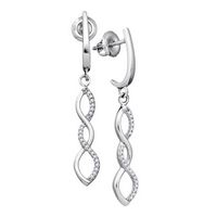 10k White Gold Womens Round Diamond Infinity Dangle Earrings 1/8 Cttw
