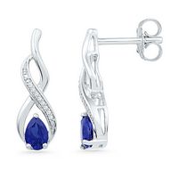 10kt White Gold Womens Pear Lab-Created Blue Sapphire Diamond Stud Earrings