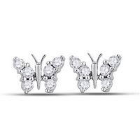 10kt White Gold Womens Round Diamond Butterfly Bug Earrings 1/5 Cttw