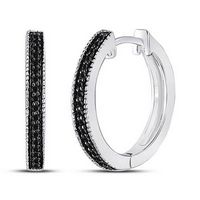 10k White Gold Round Black Color Enhanced Diamond Hoop Fashion Earrings 1/10