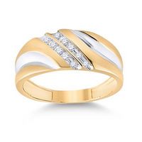 10k Yellow Gold Mens Round Diamond 2-tone Wedding Anniversary Band Ring 1/8 Ctw