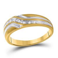 10k Yellow Gold Mens Round Diamond Single Row Two-tone Wedding Band Ring 1/20