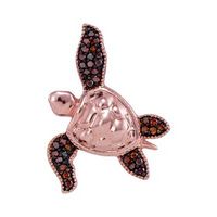 10k Rose Gold Womens Red Color Enhanced Diamond Sea Turtle Tortoise Pendant