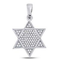 10k White Gold Mens Round Diamond Star Magen David Jewish Charm Pendant 1/5 Cttw