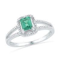 10k White Gold Lab-Created Emerald Solitaire Diamond Split-shank Ring 1-1/2 Cttw